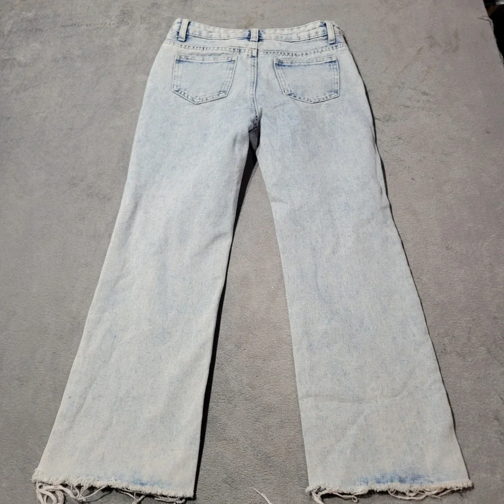 SHEIN Jeans Girls 10 Light Wash Distressed Straight Leg Ripped Frayed Denim Pant